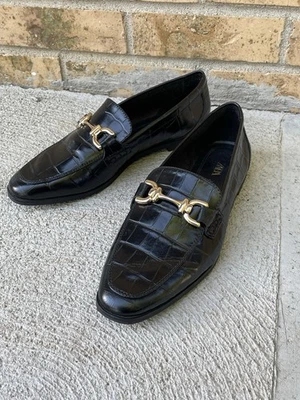 Zara Black Crocodile Look With Gold buckle. Women’s slip on loafer Size EU 39 - Image 1 of 4