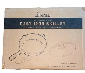 Pre-Seasoned Cast Iron Skillet Set 12-Inch with Glass Lid New - Picture 1 of 2