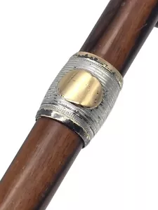 ANTIQUE Solid 14k Yellow Gold / Sterling Silver / 35" Wood Walking Stick Cane - Picture 1 of 8
