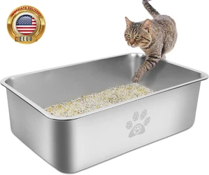 Stainless Steel Cat Litter Box High Side Cats Toilet Metal Kitten Litter Pan, Pe - Picture 1 of 9