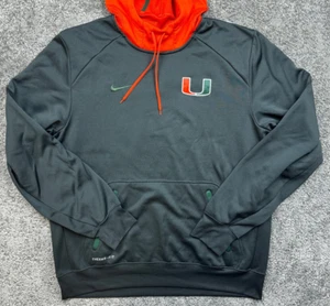 Vintage Nike Miami Hurricanes Hoodie Large Green Orange Pullover Therma Fit - Picture 1 of 17
