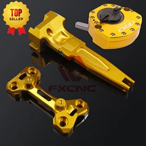 For Tracer 900 GT 2015-2020 CNC Steering Damper W/ Mounting Kit Mount Set Gold - Foto 1 di 8