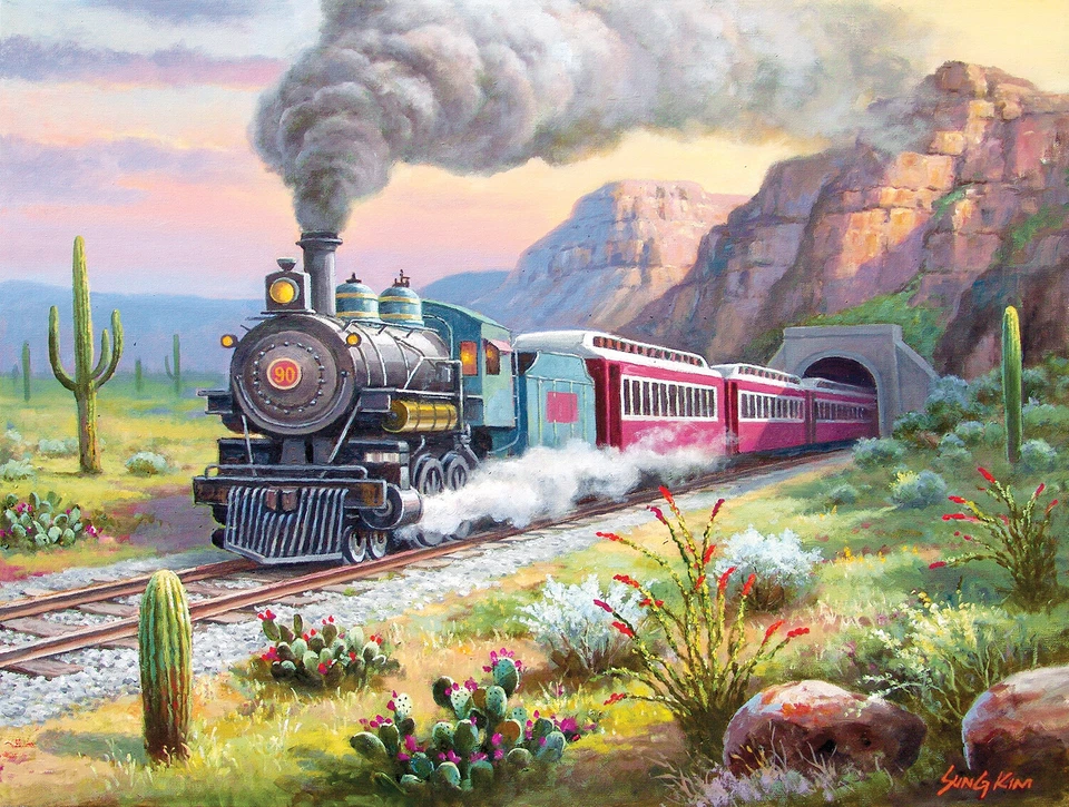 DESERT RUN by Sung Kim - SunsOut 500 piece TRAIN RAILROAD puzzle - NEW - Image 1 of 1