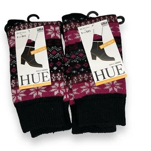 HUE Womens Ankle Boot Sock One Size Fair Isle Black 2 Pairs New - Picture 1 of 3