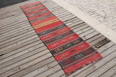 Alfombra Turca Kilim 26''x101'' Corredor Oriental Pasillo Rayas Multicolor Foto 1 de 4