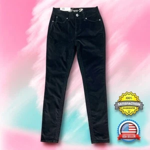 Seven7 Tummy Less High Rise Black Velvet Skinny Jeans WOMENS 4 Stretch Slimming - Picture 1 of 16