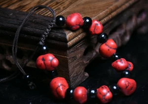 8CM Old Chinese Hongshan Cultura Red Coral hand chain bracelet Woman jewelry - Picture 1 of 4