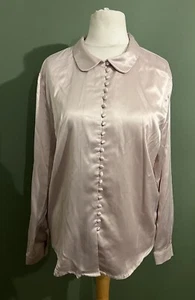 House Of Bruar Satin Blouse Long Sleeve Shirt Oyster Women’s Size M UK 12 - Picture 1 of 5