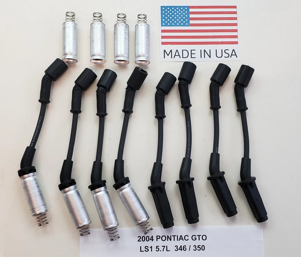 Cables de bujía Pontiac GTO 2004 LS1 5,7 L 346/350 NEGRO 8 mm + ESCUDOS TÉRMICOS EE. UU. Foto 1 de 1