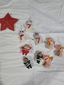 10 Vintage MCM beflockte Kunststoff Blasform Weihnachtsschmuck Engel Santa Mini - Bild 1 von 9