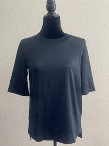 NWT Who What Wear Women's Black Elbow Sleeve Silky Top S XS - Picture 1 of 7