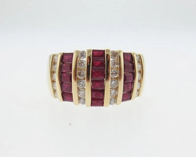 Natural 2.00cts Rubies Diamonds Solid 14k Yellow Gold Large Dome Ring - Image 1 of 4