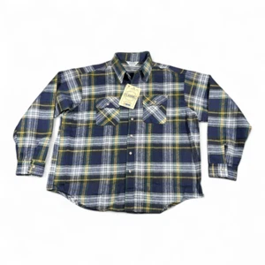 Vintage Five Brother Shirt Adult XXL Blue Plaid Flannel Union Made USA Tags 90s - Picture 1 of 12