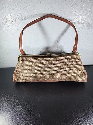 Vintage Tweed Woven Handbag Snap Clasp Beige MCM Fashion 60s Style - Image 1 of 4