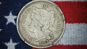 1867 "3" Cent Nickel **75% Copper & 25% Nickel** ""Old West Era"" BR-0524 - Picture 1 of 2