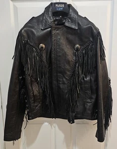Vintage Lederjacke Damen Gr. 46 Western Fransen Motorrad Rock - Bild 1 von 20