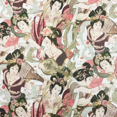 Baumwollköper 100% Baumwolle Japanische Geisha Frau Musik Bunt Blume Deko Kissen