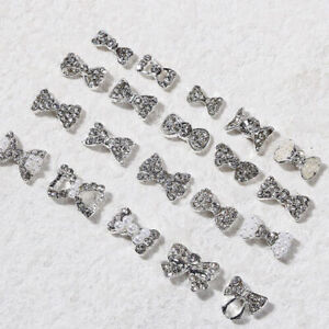 5-Pack Silver Bow Nail Art Charm 3D Alloy Bow Ribbon Nail Art Decorative Parts
