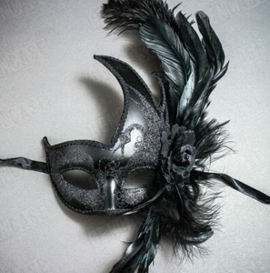 Women Female Face Masquerade Prom Luxury Party Mask Costume with Feather Black - Picture 1 of 4