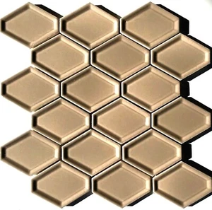 Concave Hexagon Taupe Soft Gray Oblong Ceramic Mosaic Tile Wall Backsplash - Picture 1 of 6