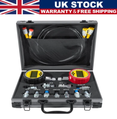 AUTOPARTS-9052 700BAR Digital Hydraulic Pressure Test Kit 2 Gauge 9Coupling 2Hose for Excavator