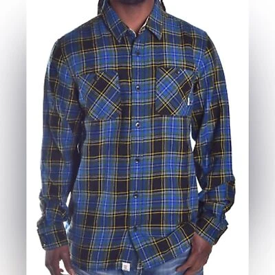Vans Off The Wall Men’s Birch Long Sleeve Plaid Flannel Shirt - Black/Blue Med - Image 1 of 4