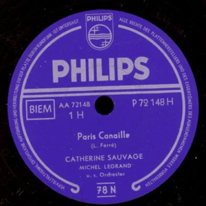 CATHERINE SAUVAGE Paris Canaille -Klassiker- Chanson Schellackplatte 78rpm S6719 - Foto 1 di 2
