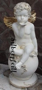 Engel Figur Sitzend Kugel Gartenfigur Dekofigur Amor Skulptur Groß 0634 F108 - Picture 1 of 3