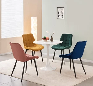 Set 4 Velvet Dining chairs Lounge Chair Padded Seat Back Black Leg Dining Room - Picture 1 of 11