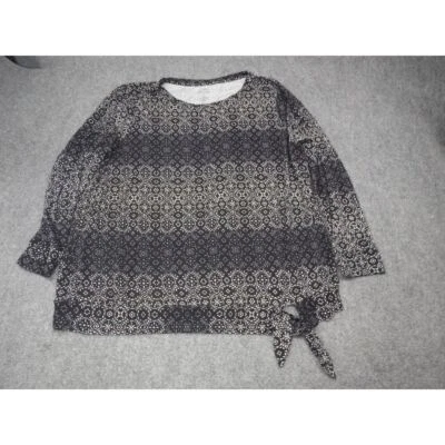Top Croft & Barrow estampado geométrico con lazo delantero para mujer talla grande 2X negro blanco Foto 1 de 4