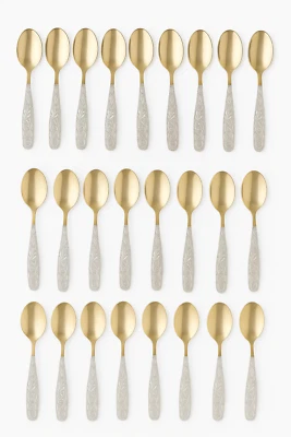 HEPЖ Gold Tone Tip&Bowl Floral Ornate Stainless Steel Coffee Spoons (Set of 24)