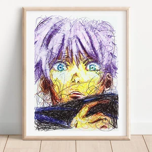 Satoru Godo Ballpoint Pen Print, Jujutsu Kaisen Art Poster - Picture 1 of 3