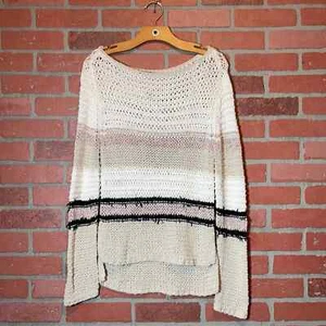 Rag & Bone Lulu Oversized Linen Blend Crochet Striped Pullover Knit Sweater - Picture 1 of 12