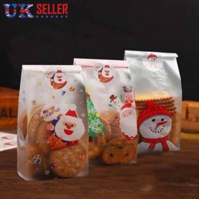 50pcs Christmas Cellophane Bags Cookie Sweet Candy Gift Biscuit Bag Gift UK