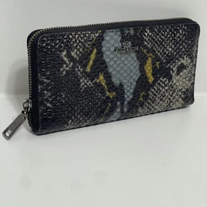 COACH Madison Python Embossed Leather Black Blue Yellow Zip Accordion Wallet - Picture 1 of 12