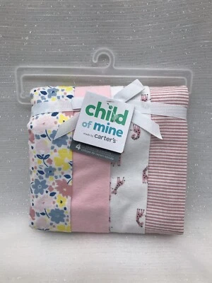 Pacote com 4 cobertores de recepção rosa girafa flor bebê menina Carter's Child of Mine  - Imagem 1 de 4
