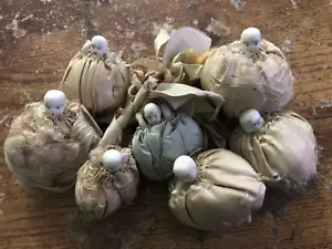 Vintage MINIATURE BISQUE DOLLS 7pcs Pin Cushions Fluff Bodies EARLY - Picture 1 of 6