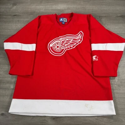 Camiseta deportiva vintage de los 90 Starter Detroit Red Wings YOUTH L/XL autografiada firmada Foto 1 de 4