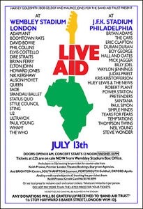 Live Aid Led Zeppelin Queen Who U2 Elton John Clapton Santana Concert Poster '85