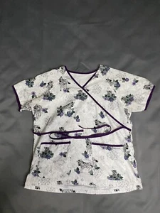 UA Cute Zebra Scrub Top Tie Back - White Black Purple NO TAGS SEE PHOTOS - Picture 1 of 4