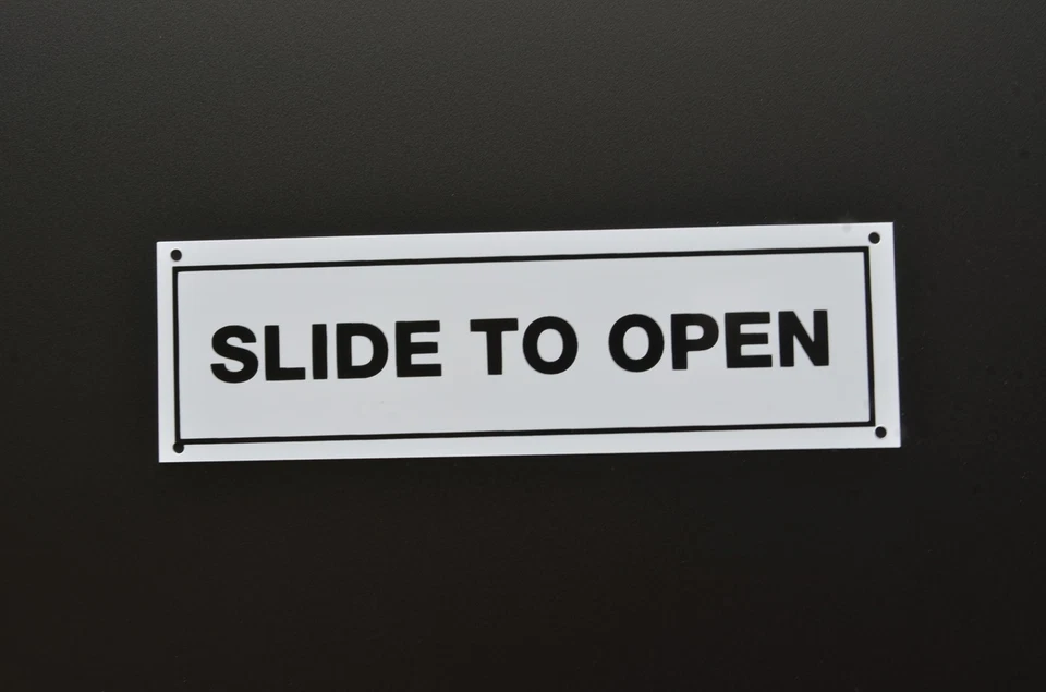 SLIDE TO OPEN door sign or sticker 190mm x 58mm door fridge freezer automatic
