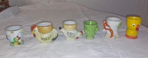 Lot 6 Vtg Chicken Duck Bird Egg Cups 5 Ceramic Japan 1 Wood Italy VGC - Bild 1 von 10