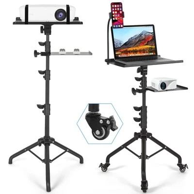 Laptop Tripod on Wheels with 2 Shelves, Portable Projector Floor Stand Adjust... - Image 1 of 4