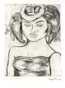 Acquaforte vintage Madge Tennent - donna hawaiana resistente con Lei Hulu - 8/25 (AHB) - Foto 1 di 7