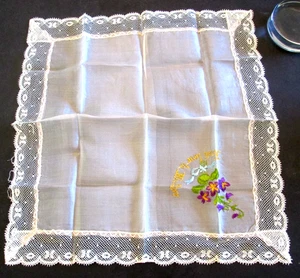 Fazzoletto Fond Love to Mother souvenir seta ricamato fiori vintage - Foto 1 di 5