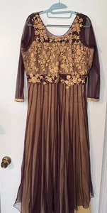 Indisches Anarkali langes Kleid schwarz-beige Kleid Party Anlass Kleid Gr. XL - Bild 1 von 14