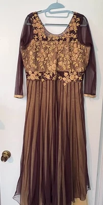 Индийский Anarkali длинное платье черный и бежевый платье вечеринки случай платье размер XL - Изображение 1 из 4