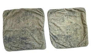 Pottery Barn Velvet Pillow Covers 24x24 Taupe Gray Blue Set of 2 Vtg Boho Farm - Picture 1 of 6