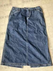 Eddie Bauer SIZE 16 LONG Blue DENIM JEAN SKIRT Modest Back Slit 100% Cotton - Picture 1 of 6