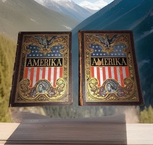 AMERICA IN WORD AND IMAGE Antique Leather Bound Books by Hellwald - 2 Vols 1800s - Picture 1 of 12